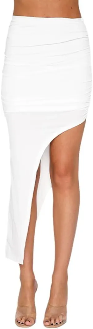 Wuitrie Midi Skirt for Women Sexy Irregular Cut Pleated Pencil Skirt 2025 Trendy Causal Slim Wrap Hip Skirts