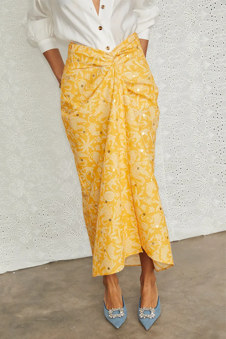 Yellow Cotton Linen Mosaic Jaspre Skirt