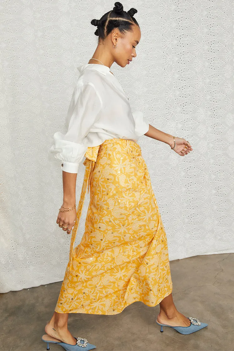 Yellow Cotton Linen Mosaic Jaspre Skirt