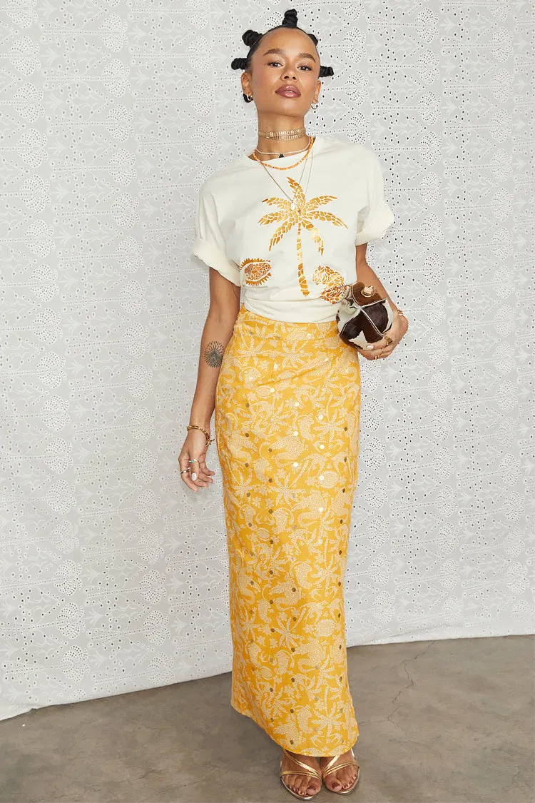 Yellow Cotton Linen Mosaic Jaspre Skirt