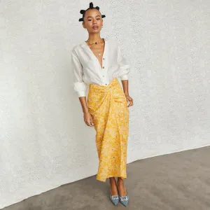 Yellow Cotton Linen Mosaic Jaspre Skirt