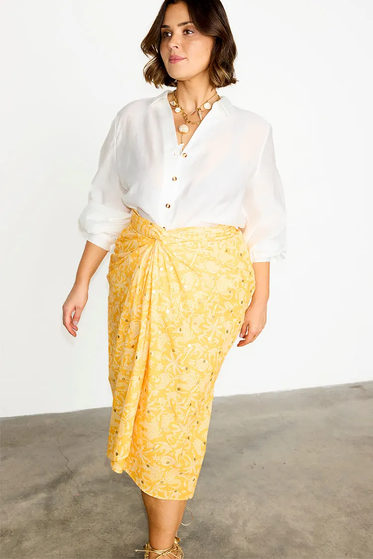Yellow Cotton Linen Mosaic Jaspre Skirt
