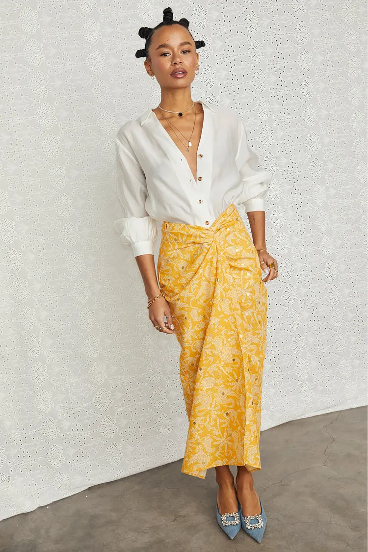 Yellow Cotton Linen Mosaic Jaspre Skirt