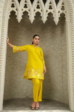 YELLOW SILK EMBROIDERED CO-ORD SET